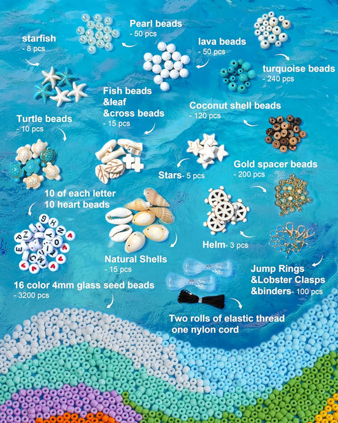 DoDoBeads Beach Beads Kit - Summer Bracelet Making Kit- 6000 Pcs 4mm Glass Seed Beads for Bracelets, Friendship Bracelet Making Kit, Jewelry Makin...