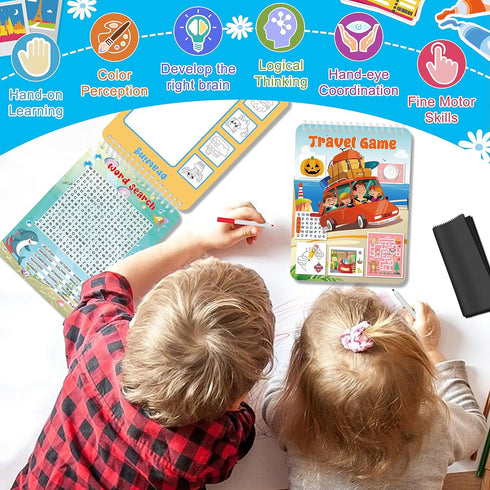 2 Pack Reusable Activity Game for Kids Ages 4-8, 8-12,Travel Games Include 56 Different Game,1-2 Players,Toy & Learning Tool for Road Trip Airplan...