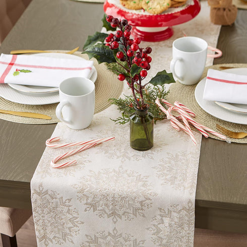 DII Holiday Dining Table Linen Sparkle Metallic Kitchen Décor, Table Runner, 14x72, Jacquard Snowflakes...