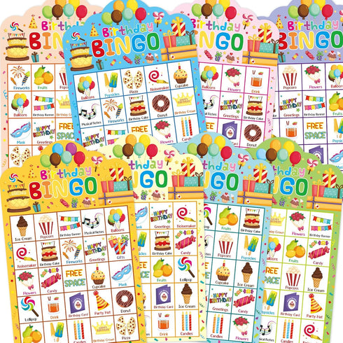 Birthday Bingo Game 24 Players for Kids Die-Cut Bingo Cards Party Game School Classroom Activities Supplies...