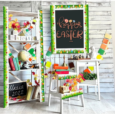 Spring Easter Bulletin Board Border, 2 Rolls Spring Green Grass Easter Egg Bunny Bulletin Board Border Trim for Spring Easter School Classroom Hol...
