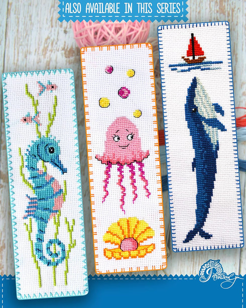 Dolphin Counted Cross Stitch Bookmark Kit for Adults - DIY Embroidery Book Marker Set with Paper Pattern, 16 Count Aida Canvas and Pre-Sorted Flos...