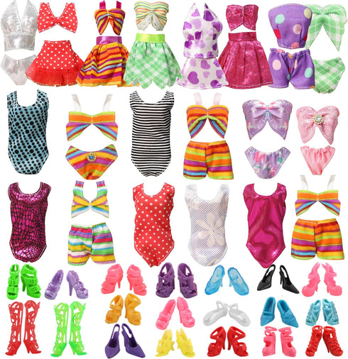 70Pcs Doll Clothes and Accessories, 20 Bikini Swimsuits Fashion Dresses 50 Shoes for 11.5 inch Doll Christmas Stocking Stuffers Girls Birthday Gif...