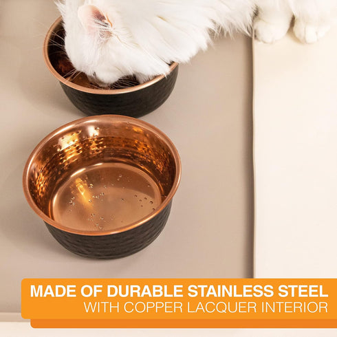 Neater Pet Brands Hammered Decorative Designer Bowls - Luxury Style Premium Dog and Cat Dishes (Small, Black Copper)...