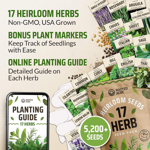 17 Herb Culinary Seed Vault - 5200+ Herbs Seeds for Planting Indoor or Outdoor Garden - Heirloom, Non GMO | Hydroponic Herb Garden Seeds with High...