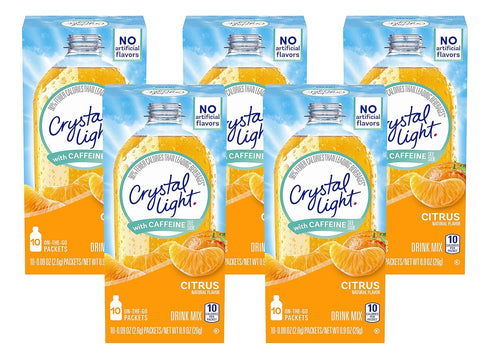 Crystal Light Citrus On-The-Go Powdered Drink Mix with Caffeine, 10 ct. (Pack of 5)...