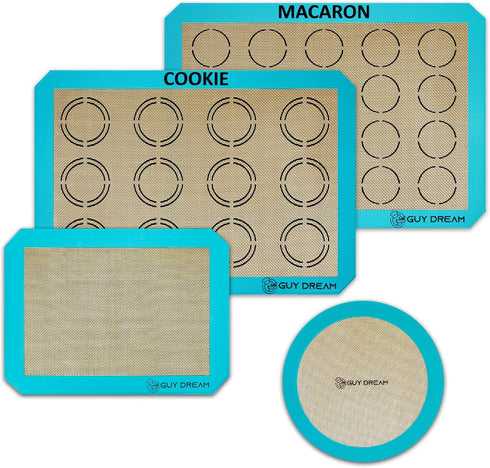 GUYDREMAT 4 Pack Silicone Baking Mat Sheets Set, Easy Clean &Non-Stick Food Grade Reusable Baking Mats, 1 Half Sheet Cookie mat + 1Half Sheet Maca...