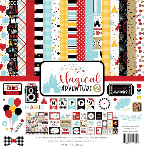 Echo Park Paper Company Magical Adventure 2 Collection Kit paper, black, red, yellow, teal, kraft, 12-x-12-Inch...