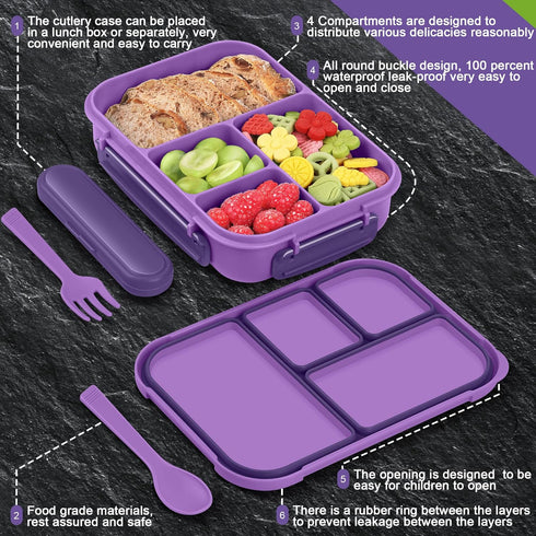 Bento Box Adult Lunch Box,Kids Child Lunch Box-Leak-Proof Bento Box with Utensil,Lunch Containers for Adults Men Women with 4 Compartments,Microwa...