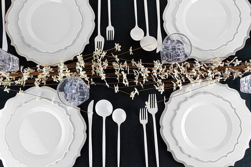 Novelty Modern Flatware Cutlery Disposable Plastic Combo Set 40 Count Luxury White, Service for 8...