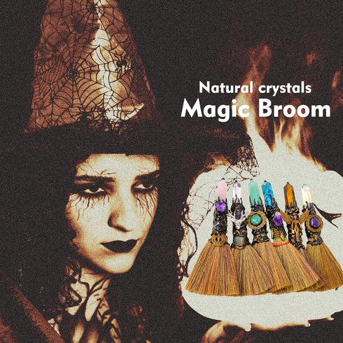 Natural Crystal Magic Sweeper Coloured Fluorite Tower Broom 7.08"-7.87" Healing Crystal Point Witch Altar Supplies for Crystal Therapy Cleaning Be...