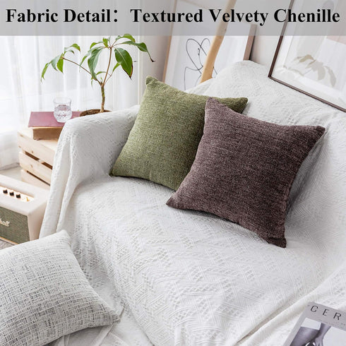 Home Brilliant Sage Green Spring Pillow Covers Chenille Velvet Plush Decorative Throw Pillow for Couch Sofa Decor, 2 Packs 18x18 inch (45cm), Fres...