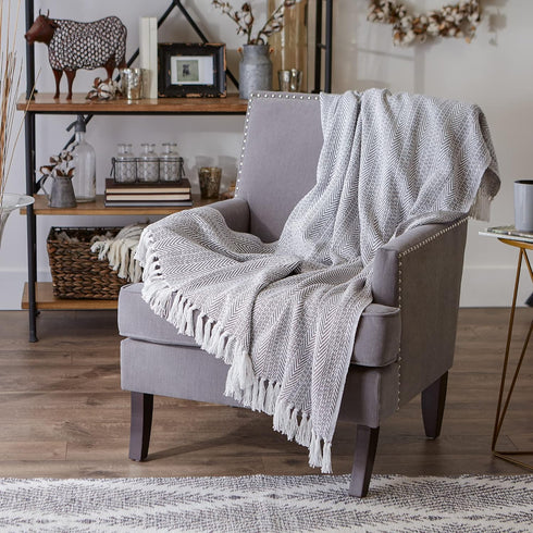 DII Herringbone Striped Collection Cotton Throw Blanket, 50x60, Gray...