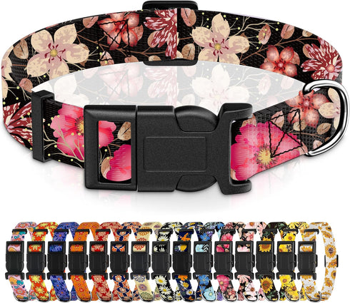 Dog Collar for Boys Girls, Floral Puppy Collar for Small Medium Large Dogs, Adjustable Soft Floral Pattern Pet Collar with Safety Buckle for Male ...