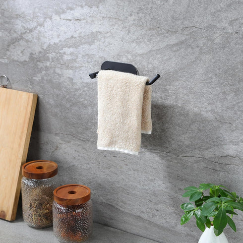 Hand Towel Holder,2 Packs Black Hand Towel Bar,6 3/10 Inch Self Adhesive Hand Towel Rack/Towel Ring for Bathroom Kitchen...