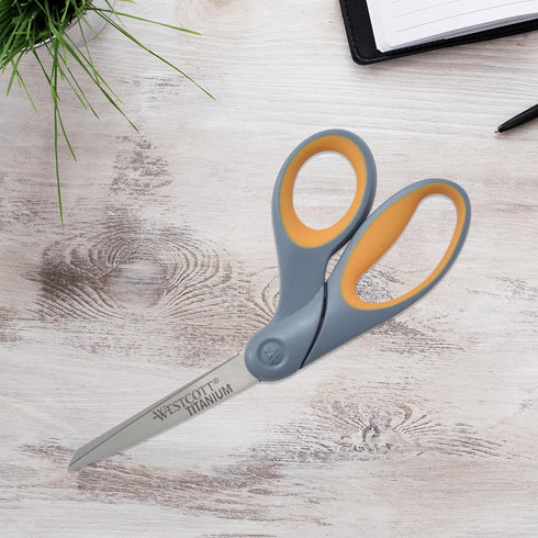 Westcott 8" Bent Craft Scissors with Titanium-Bonded Blades for Heavy-Duty Use (Yellow/Gray)...