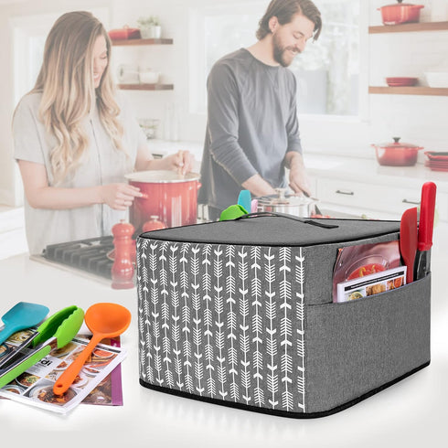 YARWO Slow Cooker Dust Cover Compatible for Hamilton Beach 6-8 qt Slow Cooker and Crock Pot , Dust Cover with Top Handle and Pockets, Gray with Ar...