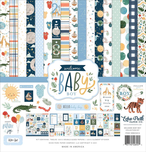 Echo Park Paper Company Welcome Baby Boy Collection Kit Paper , 12-x-12-Inch...