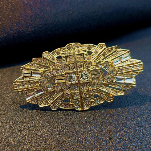 Old European Vintage Gold Tone Oval Shaped Art Nouveau Crystal Brooch Pin Wedding Party Bouquet Accessory...
