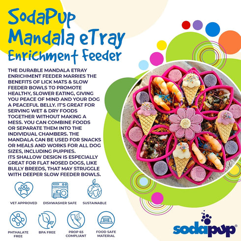 SodaPup Mandala eTray – Durable Slow Feeder Tray Made in USA from Non-Toxic, Pet-Safe, Food Safe Material for Mental Stimulation, Calming, Avoidin...