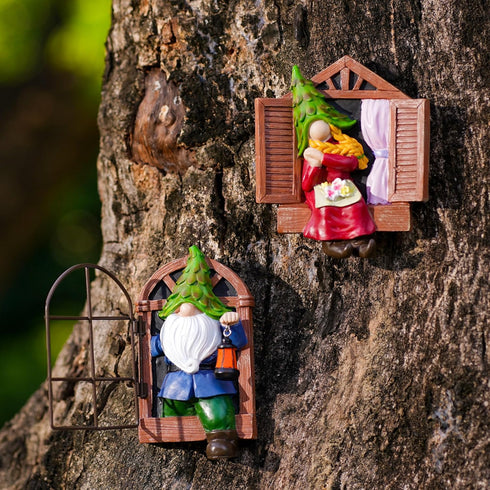 Gnome Tree Hugger Garden Gnome Statue 5.6 inches Elf Out The Door Tree Hugger, Garden Peeker Art Décor for Tree Trunk Fence Yard Garden Sculptures...