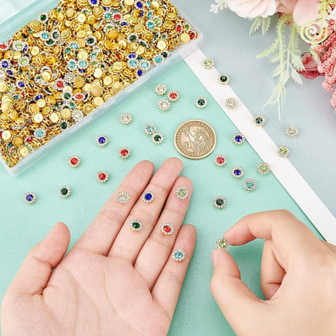 SUPERFINDINGS 600Pcs 8mm Flower Shape Rhinestone Sew on 6 Colors Bright Flat Back Beads Buttons Crystal Embellishments Buttons for Crafts Clothes ...