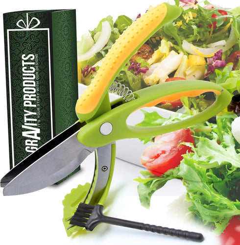 Salad Scissors - 2-in-1 Food Chopper and Kitchen Shears for Easy Salad Making, Vegetables, Meat & More - Ergonomic Handle, Stainless Steel Blades...