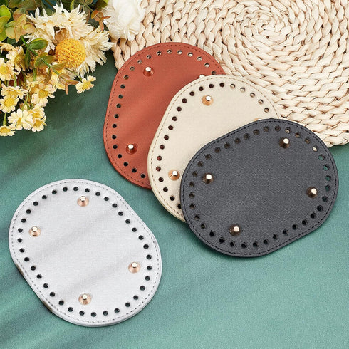 PH PandaHall 4pcs Crochet Bag Bottom, 5.7 x 4.3 Inch Oval Bottom Bag Leather Bottom Shaper Pad Small Purse Bottom for Bags Cushion Base with Holes...