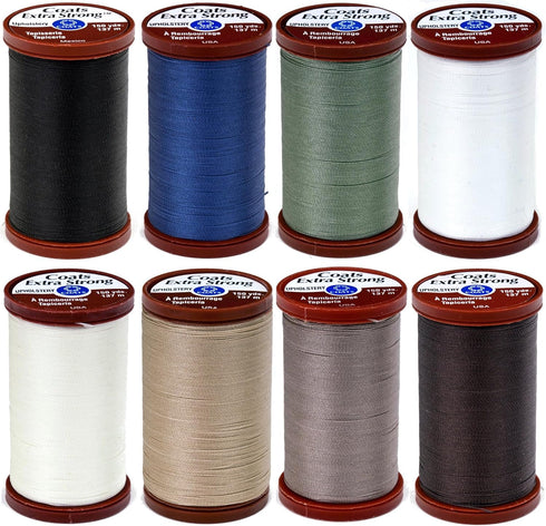 8 Color Bundle of Coats & Clark Extra Strong Upholstery Thread - 150 Yards Each (Black, White, Chona Brown, Driftwood, Green Linen, Hemp, Natural ...