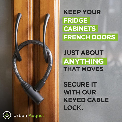 Urban August Child-Proof Refrigerator Lock with Keys - Cable Lock for French Door Fridge, Bike, Stroller, & Helmet - Cabinet Lock for Kids & Adult...