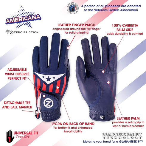 Zero Friction Americana Cabretta Leather Golf Glove, Universal-Fit...