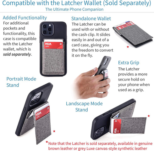 Dockem M2T Wallet Case for iPhone 12 Pro Max: Hidden Metal Plate for Magnetic Mounting with Canvas Style Synthetic Leather, 2 Card Slots (Black/Gr...