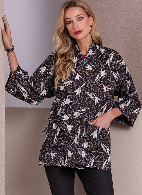 Vogue Misses' Loose Fit Kimono Jackets V1989, Sizes XS-S-M-L-XL-XXL, Multicolor...