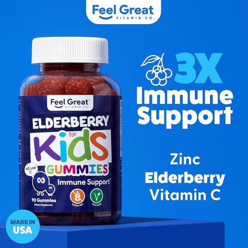 Feel Great Vitamin Co. Elderberry Gummies for Kids | Immune Support | Natural Antioxidant Immune Booster | with Vitamin C and Zinc | Gluten Free &...