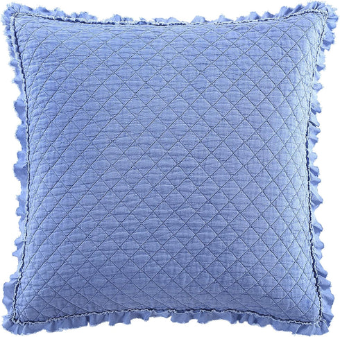 Brielle Home Ravi Stone Washed Solid Diamond Stitched Quilted Euro Sham, Euro, Cobalt...