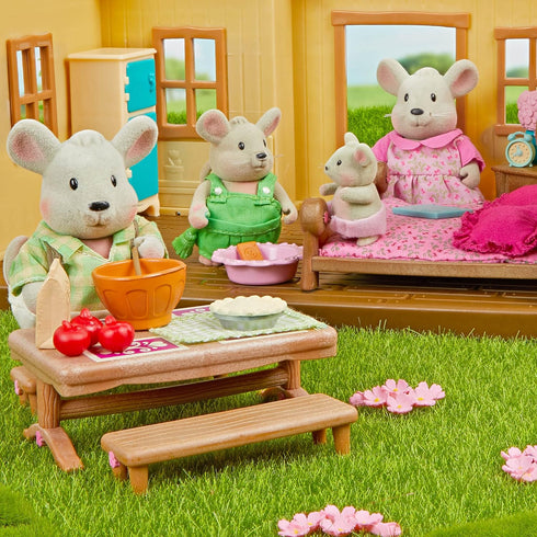 Li’l Woodzeez – 28Pcs Bedroom & Dining Playset – Dollhouse Furnitures & Accessories – 2 Doll Figures Included – Miniature Bedroom & Kitchen Playse...