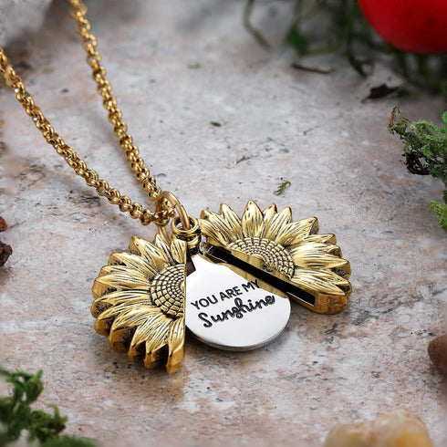 SLOONG You are My Sunshine Inspiring Engraved Necklace Memorial Hidden Message Sunflower Locket Necklace (Beautiful girl you can do amazing things...