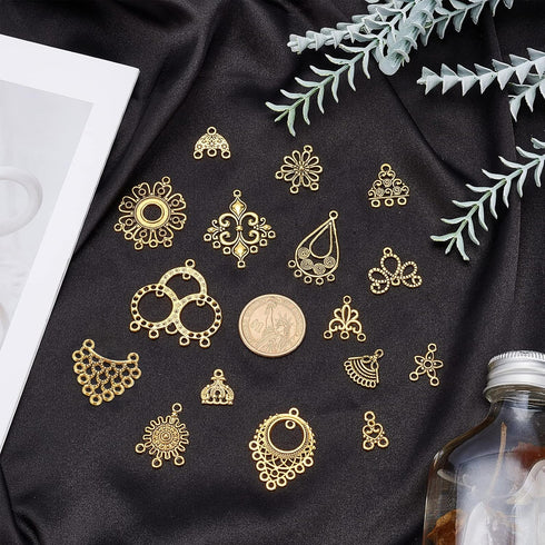 SUNNYCLUE 1 Box 64Pcs Earring Connectors Charms Filigree Components Links Chandelier Charms Flower Linking Charms Loops Jewelry Making Kit for Vin...
