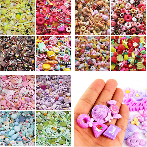 Zhiheng Random 30 Pack Cute Candy Plastic Beads Fruit Dessert Ice Cream Resin Charms Slices Flatback Buttons for Handcraft Accessories Scrapbookin...