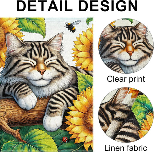 Adorable Cat and Sunflower Garden Flag Welcome Yard Flag Burlap Double Side 12x18 Outdoor Farmhouse Decor Cute Garden Flag for Outside...