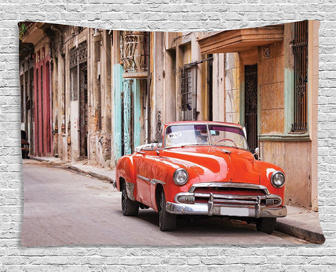 Ambesonne Cars Tapestry, Classical American Car in a Street with Houses Caribbeans Havana Cuba, Wide Wall Hanging for Bedroom Living Room Dorm, 80...