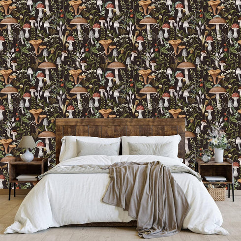 HAOKHOME 93279 Peel and Stick Wallpaper Boho Mushroom Removable Stick on Forest Contact Paper for Bathroom Black/Brown/Green 17.7in x 9.8ft...