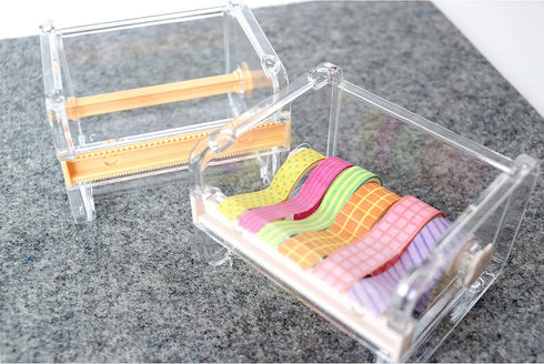 N&P SQian 2 Pack Transparent Visible Desktop Multi Washi Tape Dispenser, Desktop Acrylic Roll Tape Storage Box Holder Organizer Cutter for Office ...