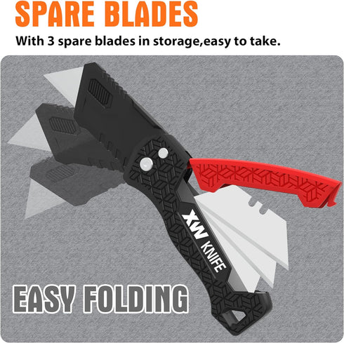 XW Utility Knife Set, Retractable Box Cutter and Folding Utility Knife with Blade Storage Design, Total 20 Blades Included, 4-Pack...