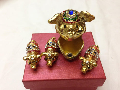 Gorgeous Mother and Three Babies Pig Piggy Piglet Jewelled Trinket Box Jewelry Box with Inlaid Crystal, Pill Box Figurine...