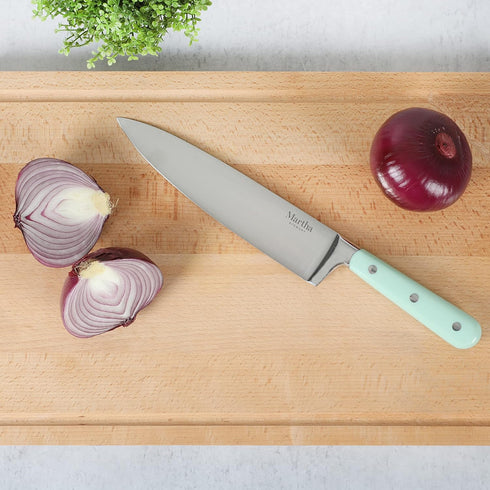 Martha Stewart 8 Inch Forged Triple Riveted Stainless Steel Chef Knife - Martha Blue...