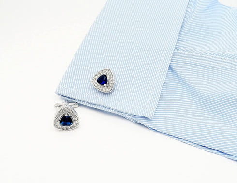 Silver Tone Triangle Gem Stone Cufflinks for Men Wedding Dress Men Crystal Cuff Links for Shirt Party Birthday Anniversary Dress...