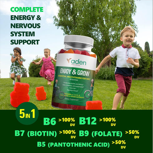 Multi B Vitamin Gummies for Kids – with B-Complex B6 B12 B9 (Folate) B7 (Biotin) B5 (Pantothenic Acid), A, C, D, E, Zinc, Iodine, Inositol – Energ...