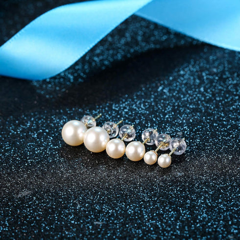 Sllaiss 925 Sterling Silver Austria Pearl Earrings 18K Gold Pink Earrings Sets Stud Earrings for Women (3 Pairs 4mm 6mm 8mm)...