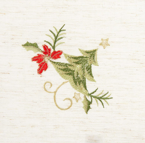 SARO LIFESTYLE 1710.N20S Embroidered Christmas Tree Design Linen Blend Napkin - Set of 4, Natural, 20"...